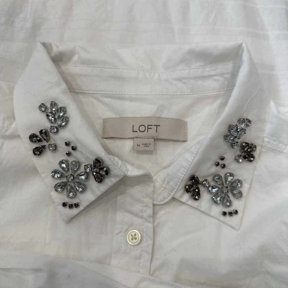 LOFT Ivory Shirt with Jewel Collar